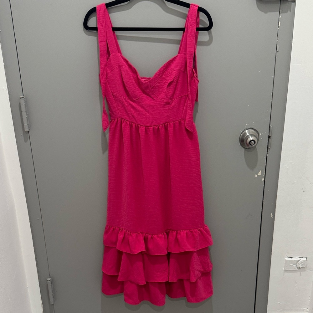 Bright Pink Ruffle Hem Sundress - Picture 6 of 8